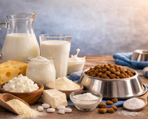 Molkereiprodukte, Molkenpulver, Süßmolkenpulver, Sauermolkenpulver, Laktose, Milchcalcium, Nassfutter, Trockenfutter, Heimtiernahrung, Petfood